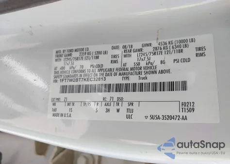 2019 Ford F-250 Xl из США, поврежденный, VIN 1FT7W2BT7KEC32813